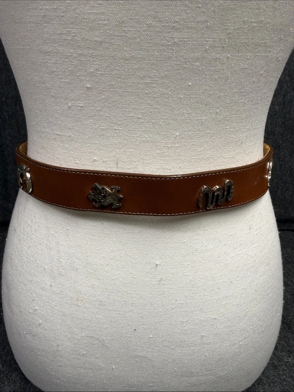 Silver Creek Women's Brown Leather Waist Belt with Silver Decorative Accents
